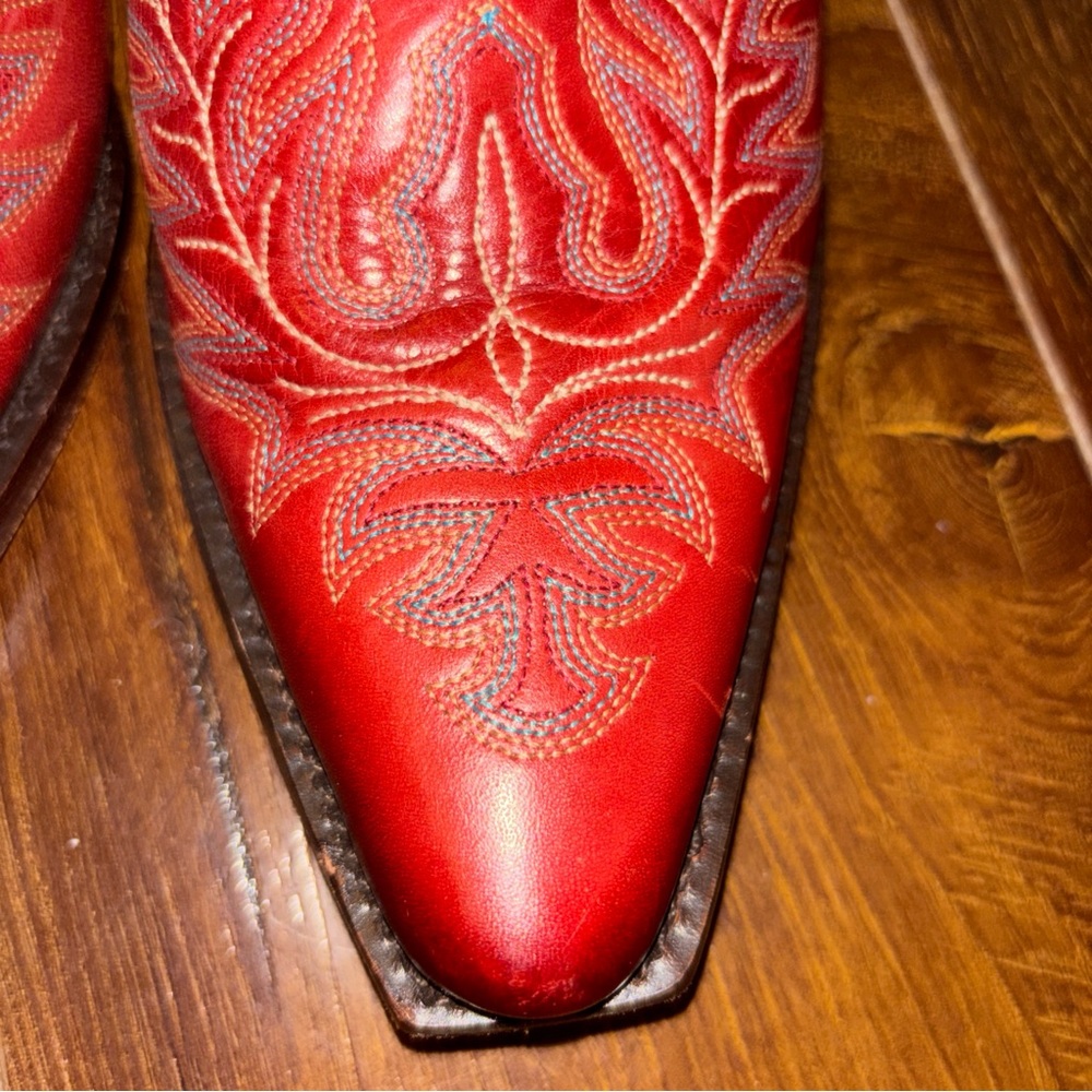 Lucchese Red Embroidered Leather Mules - Picture 3 of 11